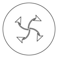 quatre flèches en boucle à partir du contour de l'icône noire centrale dans l'image du cercle vecteur