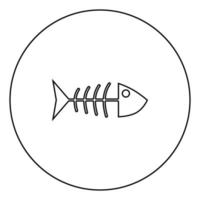 Squelette de poisson contour de l'icône noire dans l'image du cercle vecteur