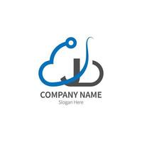 lettre j combinée avec le logo de l'icône de la technologie cloud vecteur