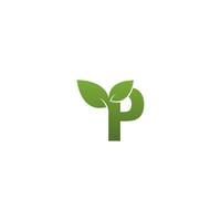 lettre p avec logo symbole feuille verte vecteur