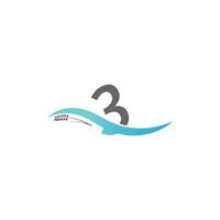 icône logo numéro 3 tomber dans l'eau vecteur