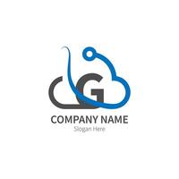 lettre g combinée avec le logo de l'icône de la technologie cloud vecteur