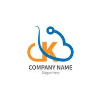 lettre k combinée avec le logo de l'icône de la technologie cloud