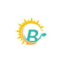 logo icône lettre b avec feuille combinée avec un design soleil vecteur