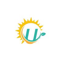 logo icône lettre u avec feuille combinée avec un design soleil vecteur