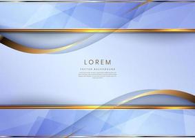 ruban incurvé abstrait 3d blanc et or sur fond bleu clair avec effet d'éclairage et éclat avec espace de copie pour le texte. style design de luxe.