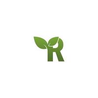 lettre r avec logo symbole feuille verte vecteur
