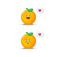 personnage orange mignon avec des expressions heureuses et tristes vecteur