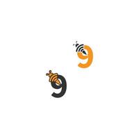 logo de conception créative d'icône d'abeille numéro 9 vecteur