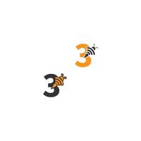 logo de conception créative icône numéro 3 abeille vecteur