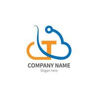lettre t combinée avec le logo de l'icône de la technologie cloud vecteur