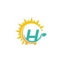 logo icône lettre h avec feuille combinée avec un design soleil vecteur