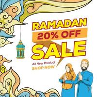 carte d'invitation ramadan doodle et bannière de voeux. vecteur