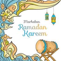 carte d'invitation ramadan doodle et bannière de voeux. vecteur
