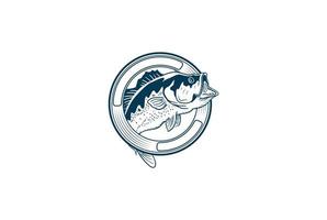 étiquette d'emblème d'insigne de poisson à grande bouche de bar rond circulaire pour le vecteur de conception de logo de club de pêcheur