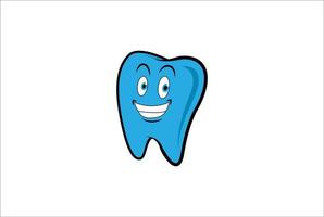 sourire sympathique personnage de dessin animé de mascotte de dents bleues pour le vecteur de conception de logo de clinique dentaire