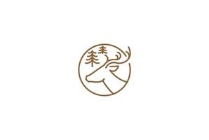tête de cerf minimaliste simple avec pin conifère à feuilles persistantes cèdre sapin forêt de mélèzes pour l'aventure en plein air vecteur de conception de logo
