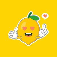 personnage de dessin animé de citron mignon et kawaii dans un style plat. fruits de citron frais en été. logo de personnage de citron drôle. peut être utilisé dans le menu du restaurant, les livres de cuisine et le label de la ferme biologique vecteur