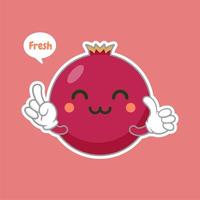 personnage de dessin animé de grenade mignon et kawaii isolé sur illustration vectorielle de fond de couleur. icône de visage d'émoticône positive et amicale drôle. sourire heureux visage de dessin animé emoji alimentaire, fruit comique vecteur