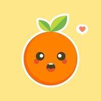 personnage de dessin animé mignon et kawaii orange. illustration de caractère de fruits biologiques sains et heureux. agrumes riches en vitamine c. aigre, aidant à se sentir frais. vecteur