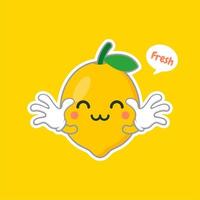 personnage de dessin animé de citron mignon et kawaii dans un style plat. fruits de citron frais en été. logo de personnage de citron drôle. peut être utilisé dans le menu du restaurant, les livres de cuisine et le label de la ferme biologique vecteur