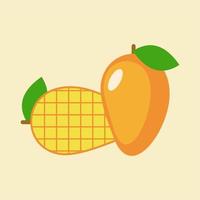 fruits d'été pour un mode de vie sain. mangue, fruit entier avec feuille et tranches cubiques. icône plate de dessin animé d'illustration vectorielle isolée sur blanc. vecteur