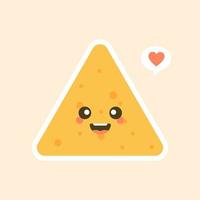 personnage de chips de tortilla heureux de dessin animé mignon et kawaii. illustration vectorielle de caractère nachos vecteur