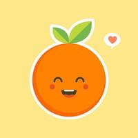 personnage de dessin animé mignon et kawaii orange. illustration de caractère de fruits biologiques sains et heureux. agrumes riches en vitamine c. aigre, aidant à se sentir frais. vecteur