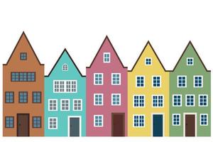 maisons multicolores sur fond blanc, vecteur plat, ensemble de cinq maisons