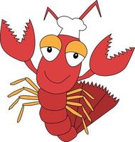 personnage de dessin animé drôle de homard dans un chapeau de cuisinier. illustration vectorielle eps 10