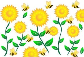 abeille à miel sur illustration de tournesol vecteur