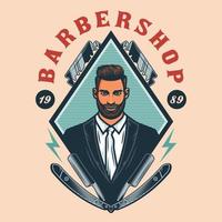 messieurs barbershop emblème avec des lames de rasoir vecteur