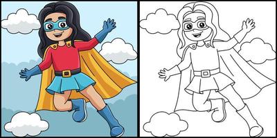 super-héros fille coloriage illustration colorée vecteur