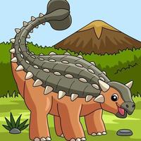 illustration de dessin animé de couleur dinosaure ankylosaurus vecteur