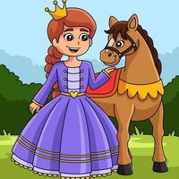 illustration de dessin animé couleur princesse et cheval vecteur