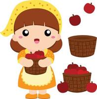 jolie fille récoltant des pommes vecteur