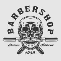 barbershop lames de rasoir et crâne de moustache vecteur