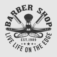 Emblème de salon de coiffure avec brosse à lames de rasoir et moustache vecteur