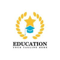 conception de logo d'éducation avec combinaison d'étoile et de casquette de graduation pour l'université, le collège, l'académie, l'école vecteur