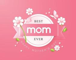 mise en page de fond de bannière affiche fête des mères avec badges et fleur