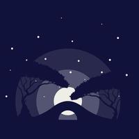 pont et jardin arbre avec lune logo vector icon illustration design