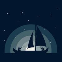 bleu clair de lune nuit panorama paysage skyline icône logo vector illustration design