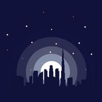 la ville de dubaï avec la conception d'illustration d'icône vectorielle de logo coloré de lune vecteur