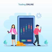 concept de commerce en ligne. stratégie de trading forex, investir dans des actions. vecteur plat