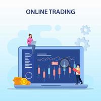 concept de commerce en ligne. stratégie de trading forex, investir dans des actions. vecteur plat