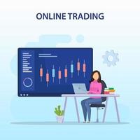 concept de commerce en ligne. stratégie de trading forex, investir dans des actions. vecteur plat