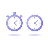 chronomètre 3d et icône d'horloge. illustration vectorielle volumétrique isolée sur fond blanc. vecteur
