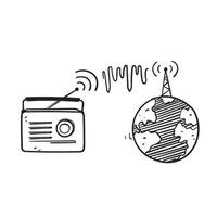 icône d'illustration de la journée mondiale de la radio dessinée à la main isolée vecteur