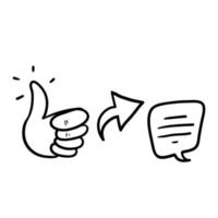 main dessinée doodle pouce flèche vers le haut et symbole de discours de bulle pour comme illustration de partage et de commentaire vecteur