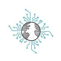 icône d'illustration de technologie mondiale cyber doodle dessinés à la main